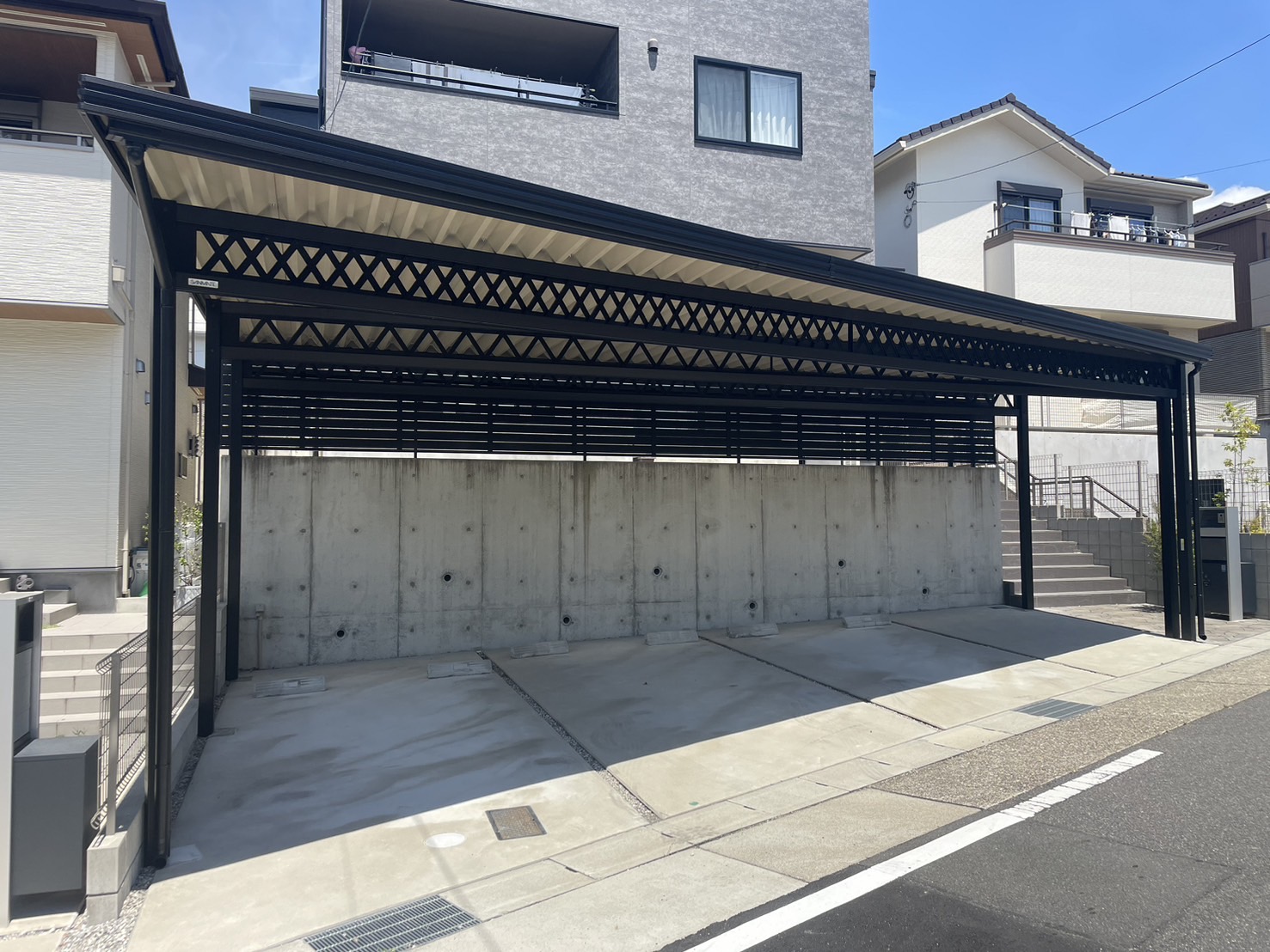 愛知県名古屋市 カーポート 施工完了 施工事例 外構工事 セッパンカーポート|愛知県名古屋市のカーポート&ガレージ専門店プラス